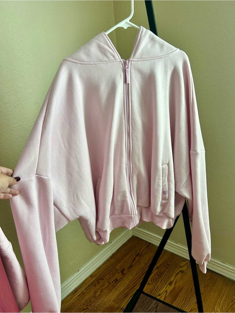 Light Blush Zip Hoodie Jacket with Relaxed Fit
